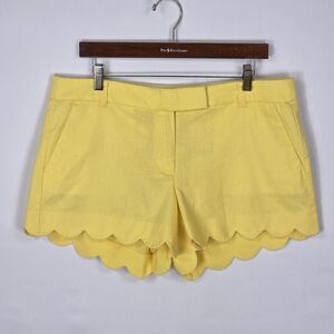 J Crew Scalloped Hem Short Size 12 Yellow Linen Cotton Blend Preppy Summer Beach